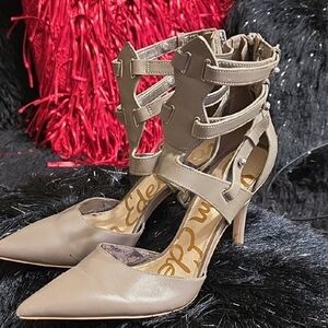 Sam Edelman Gray and Tan Strappy Heels